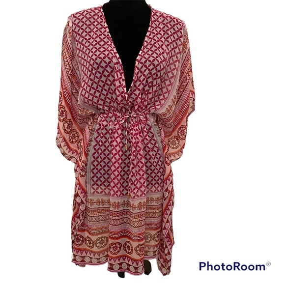 INTO THE BLEU By Amerex Sheer Pink and White Coverup. Size L - Picture 1 of 5
